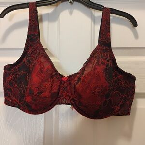 Cacique Red and Black Lace Underwire Bra Unpadded Intimate Sexy Secret Size 42DD